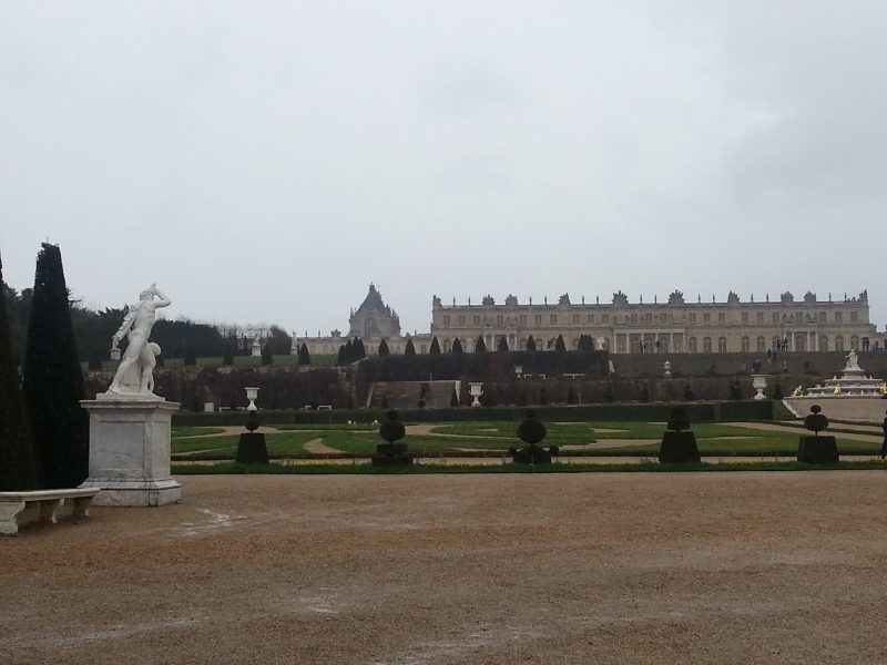 Versailles from the garden on a rainy day.