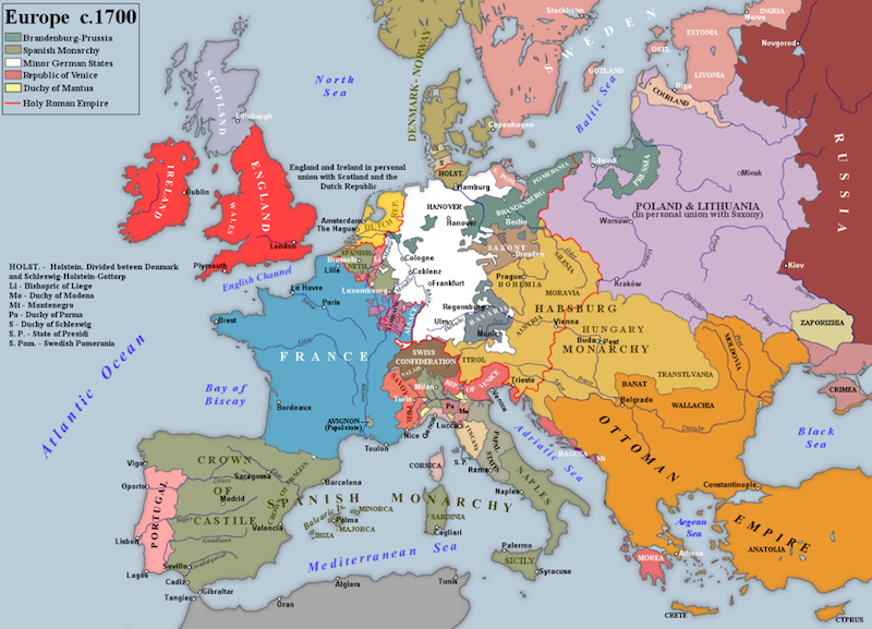 Europe in 1700. Credit: Wikipedia.