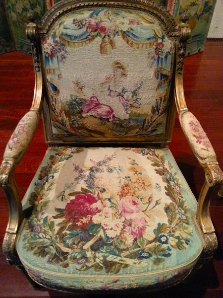 Tapestry work on the seat of a chair by J.B.C. Séné in the Gulbenkian Foundation museum.